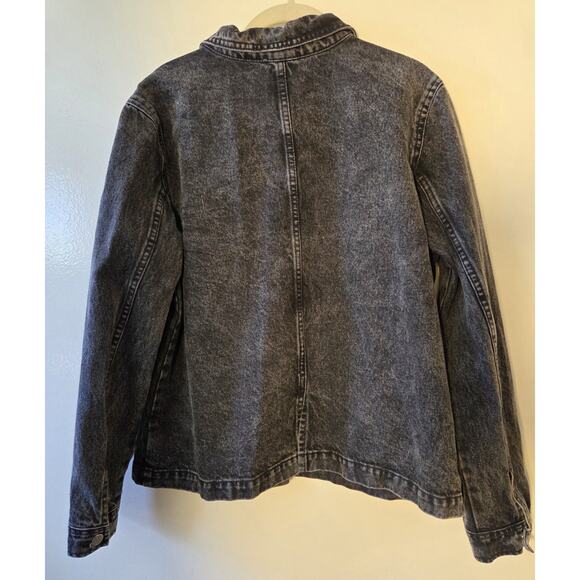 Old Navy Womens L Denim Button Jacket Black Fade Wash Chore Style Pockets - Picture 9 of 9